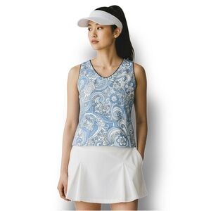 Tail Activewear Women’s V Neck Tank Paisley Retro Hippy Chic Golf Tennis Blue L